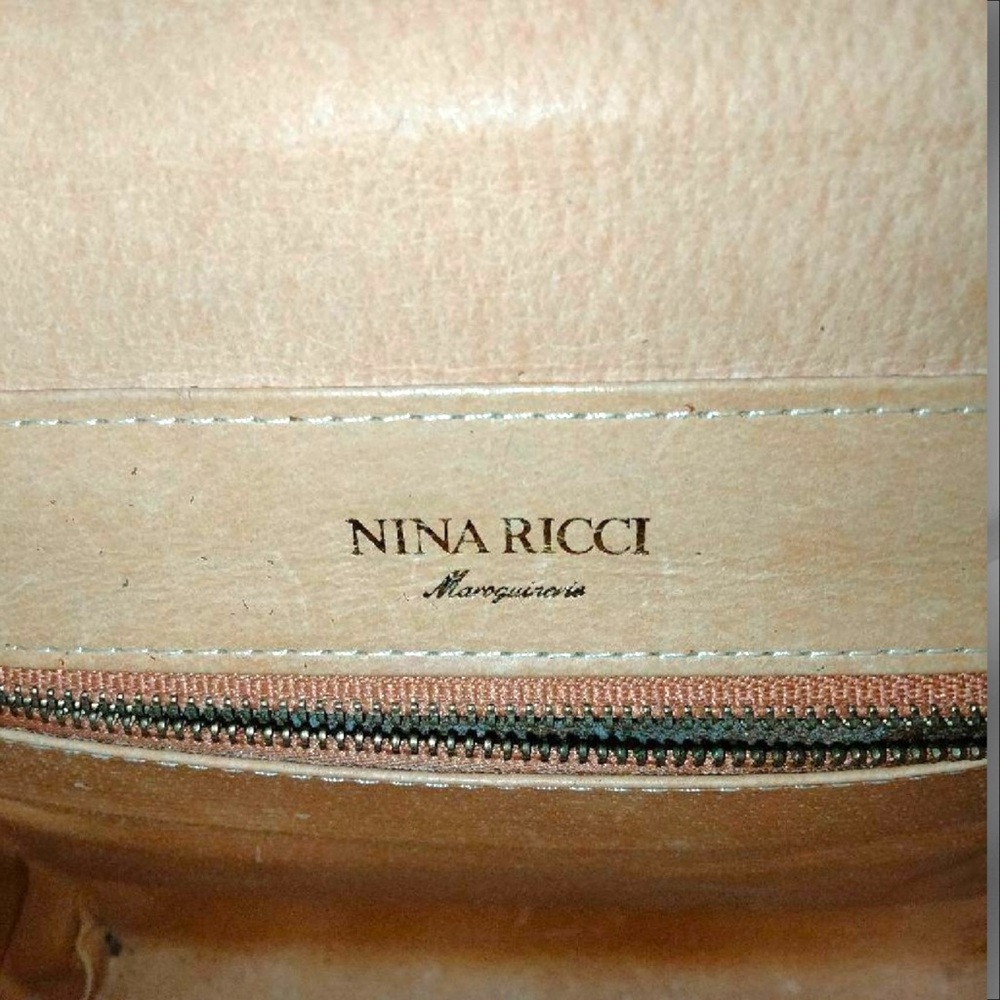 Nina Ricci Vintage Marquinerie Top Handle Brown Monogram Leather Trim Tote - Picture 3 of 5